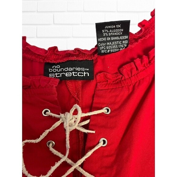 No Boundaries Stretch Junior Women's Size 1X Shirt‎ Y2k Zie-Up Peasant Style Red - Picture 6 of 9